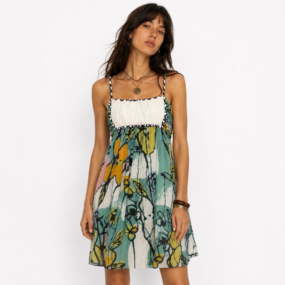 M.S.S.P. Dress Womens M Silk Cotton Abstract Floral Boho Y2K Babydoll Coquette